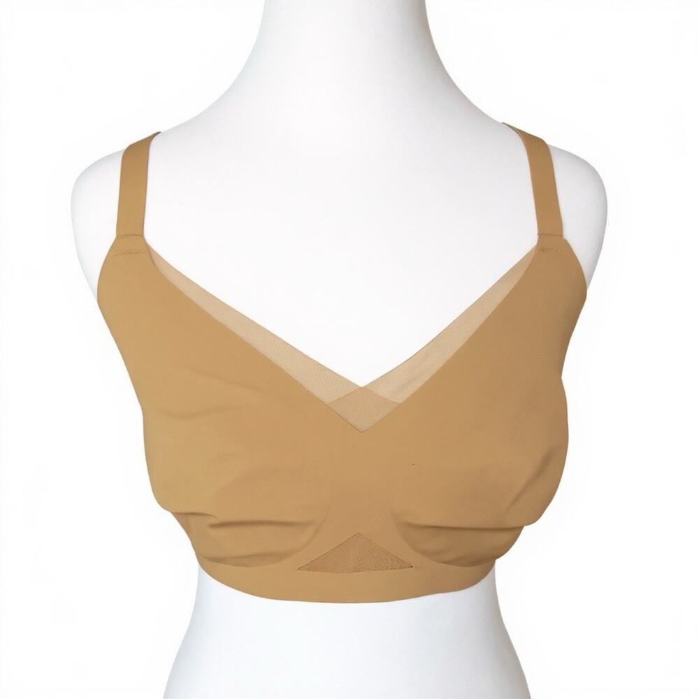 Honeylove Crossover Wireless Bra Size XL 38D DD Nude Sand Full Coverage Comfort